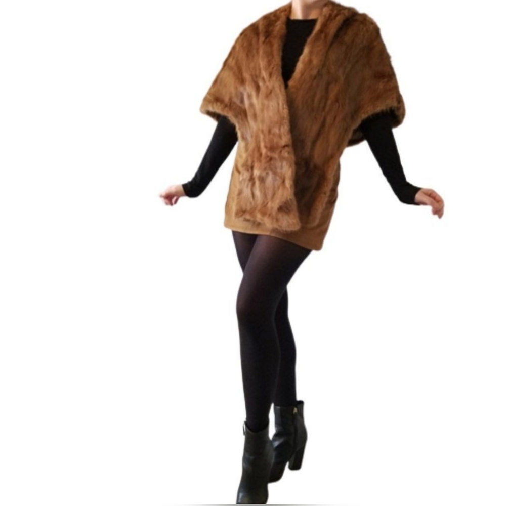 Vintage Original Gimbel Brothers 1930s Genuine Mink Fur Stole Shawl Broun One Sz - Picture 2 of 13